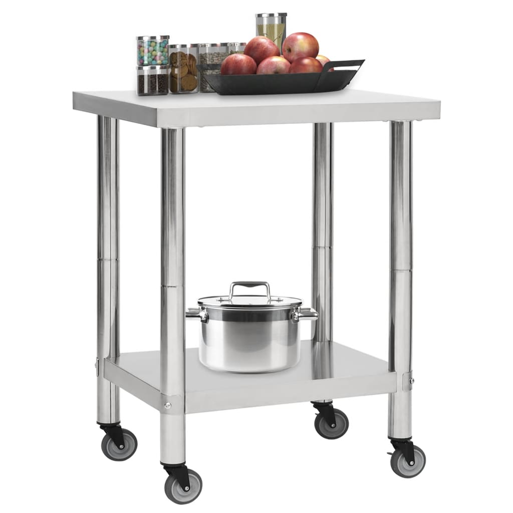 Tavolo Da Lavoro Cucina Con Ruote 80x45x85 Cm In Acciaio Inox