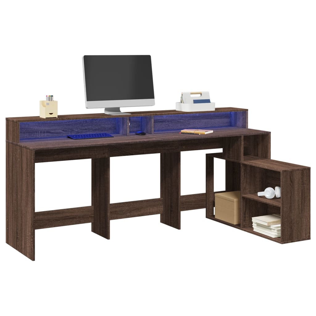 Scrivania Con Luci Led Marrone Rovere 200x104x91 Cm Truciolato