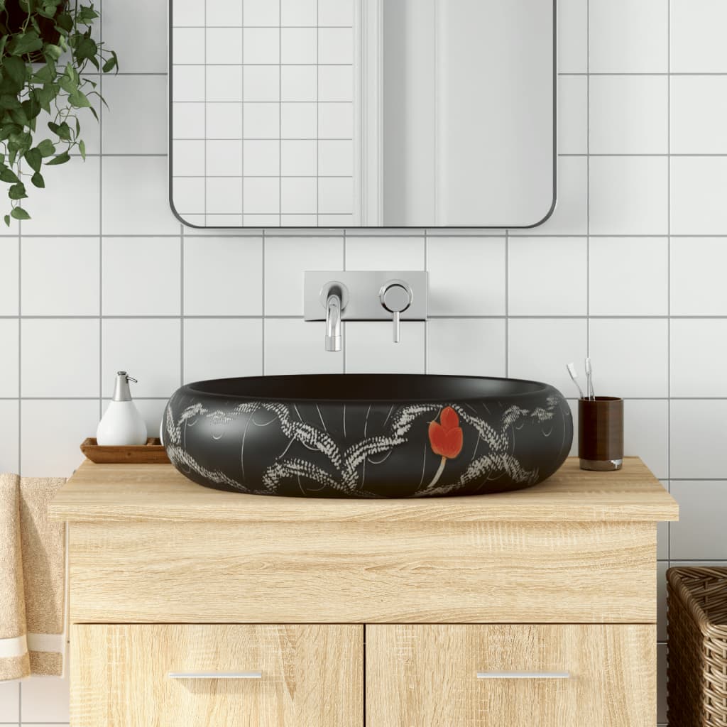 Lavabo Da Appoggio Nero Ovale 59x40x15 Cm Ceramica