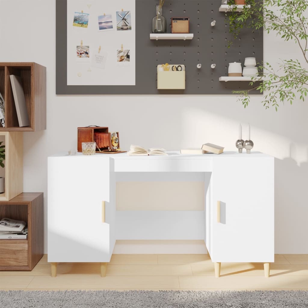 Scrivania Bianca 140x50x75 Cm In Legno Multistrato