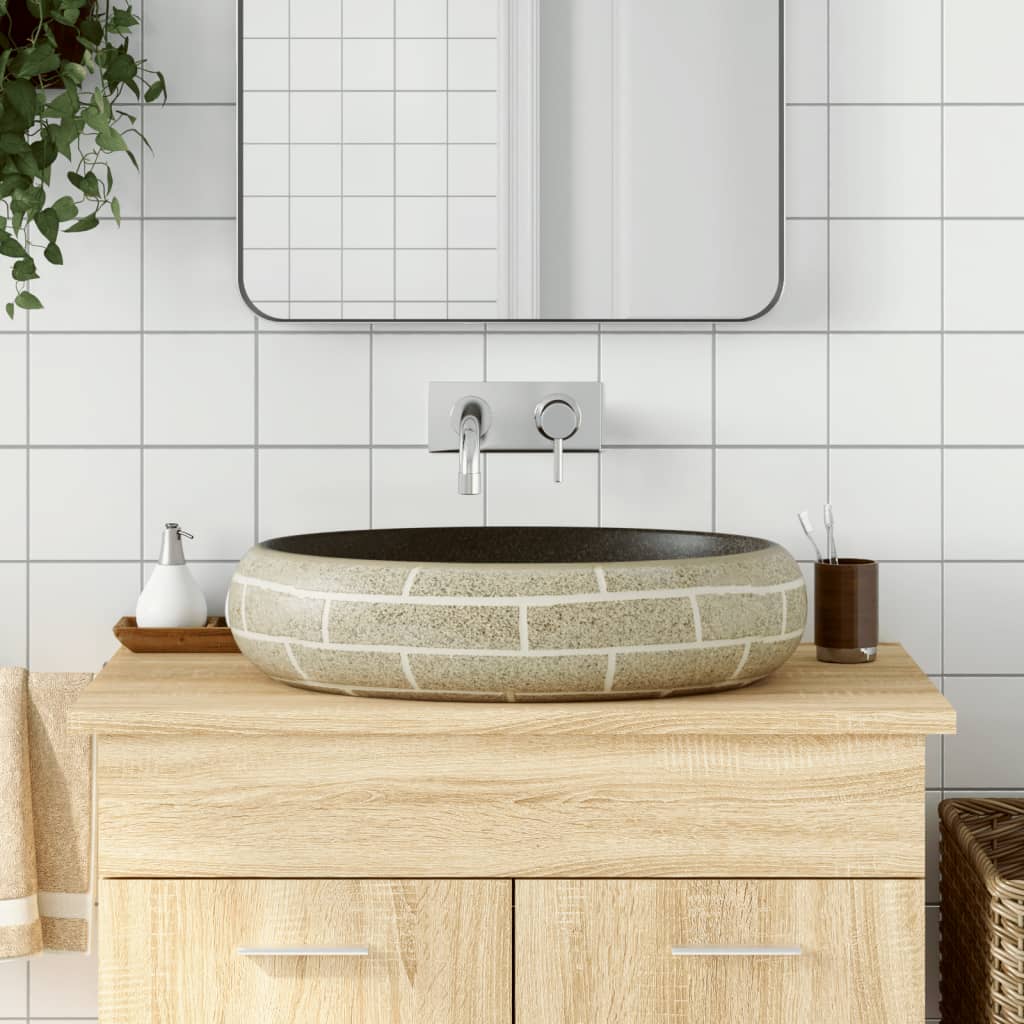 Lavabo Da Appoggio Multicolore Ovale 59x40x15 Cm Ceramica