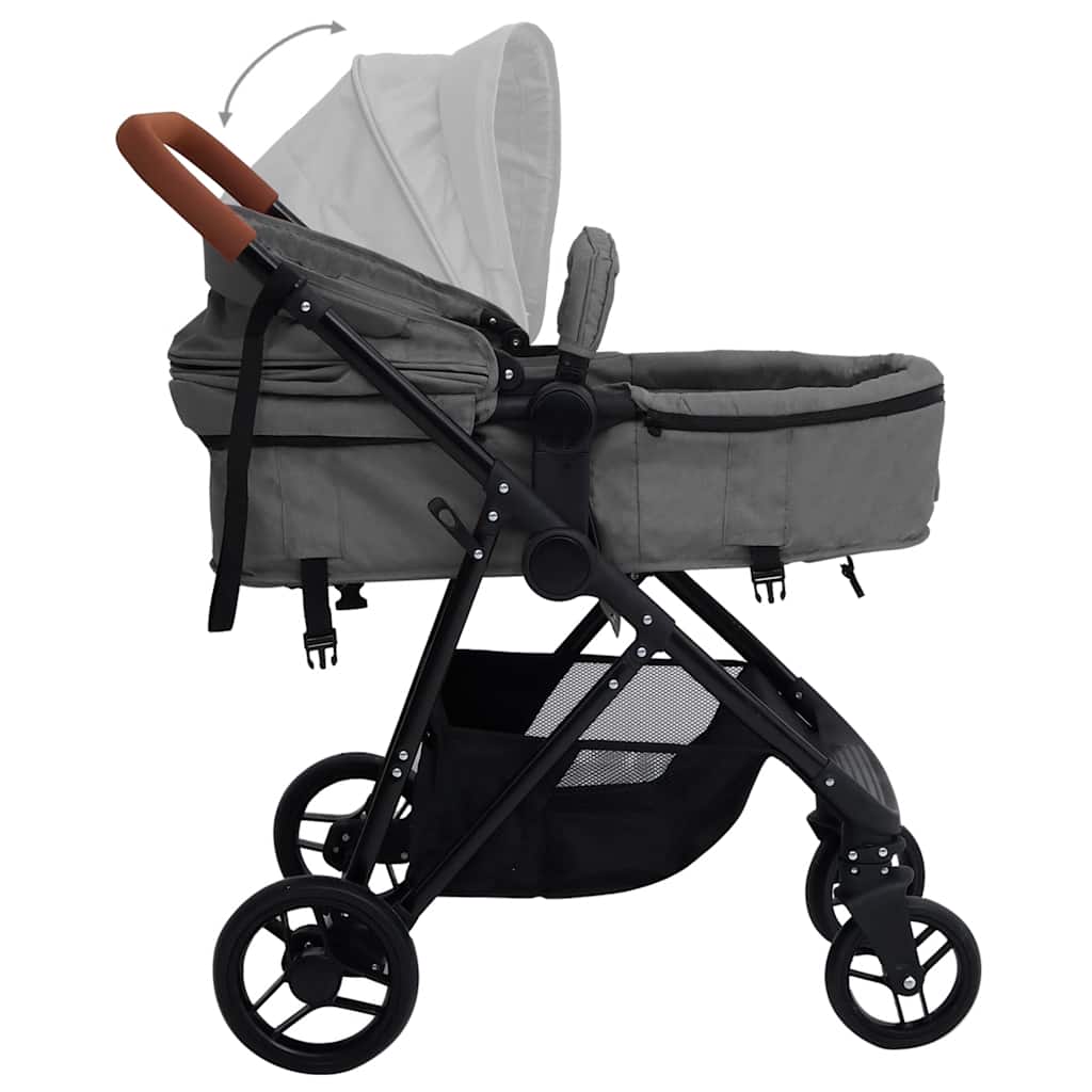 Passeggino 2 In 1 Grigio Chiaro E Nero In Acciaio - Image 6
