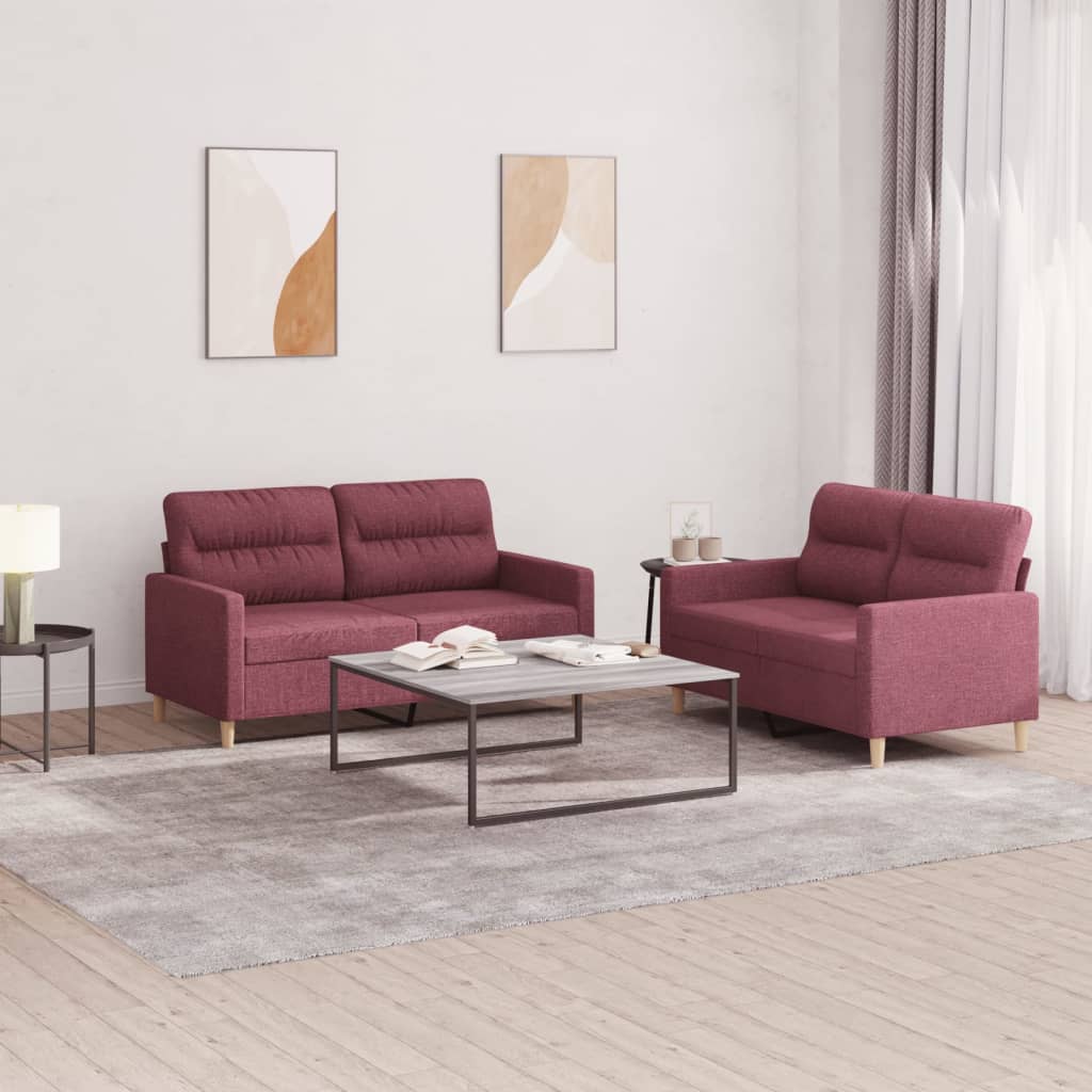 Set Di Divani 2 Pz Con Cuscini Rosso Vino In Tessuto