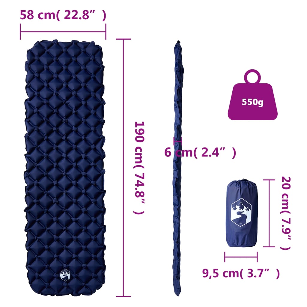 Materasso Campeggio Gonfiabile 1 Persona Blu Marino 190x58x6 cm - Image 6