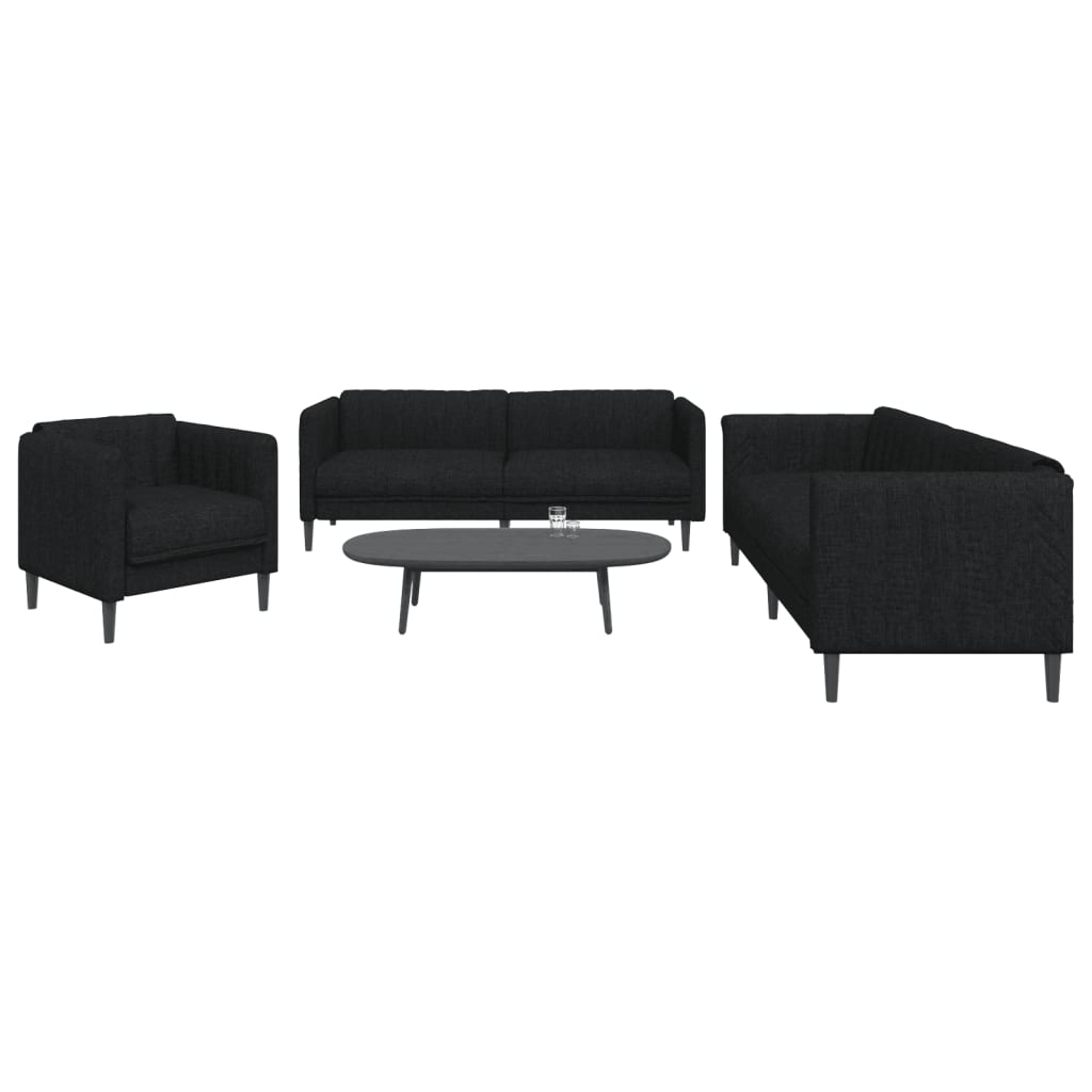 Set D Divani 3 Pz Nero In Tessuto