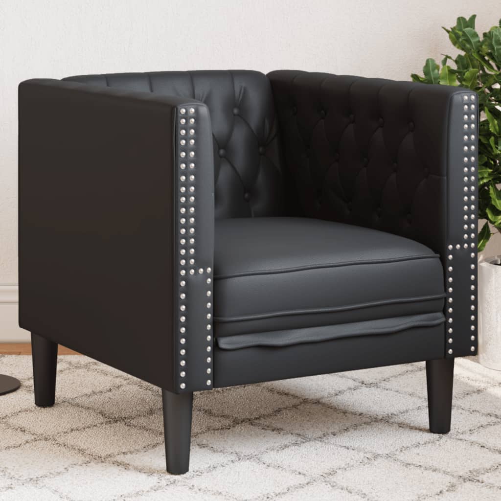 Poltrona Chesterfield Nera In Similpelle
