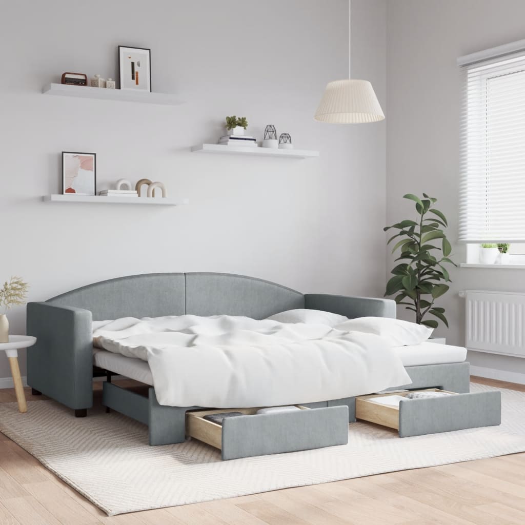 Divano Letto Estraibile Cassetti Grigio Chiaro 90x190cm Tessuto