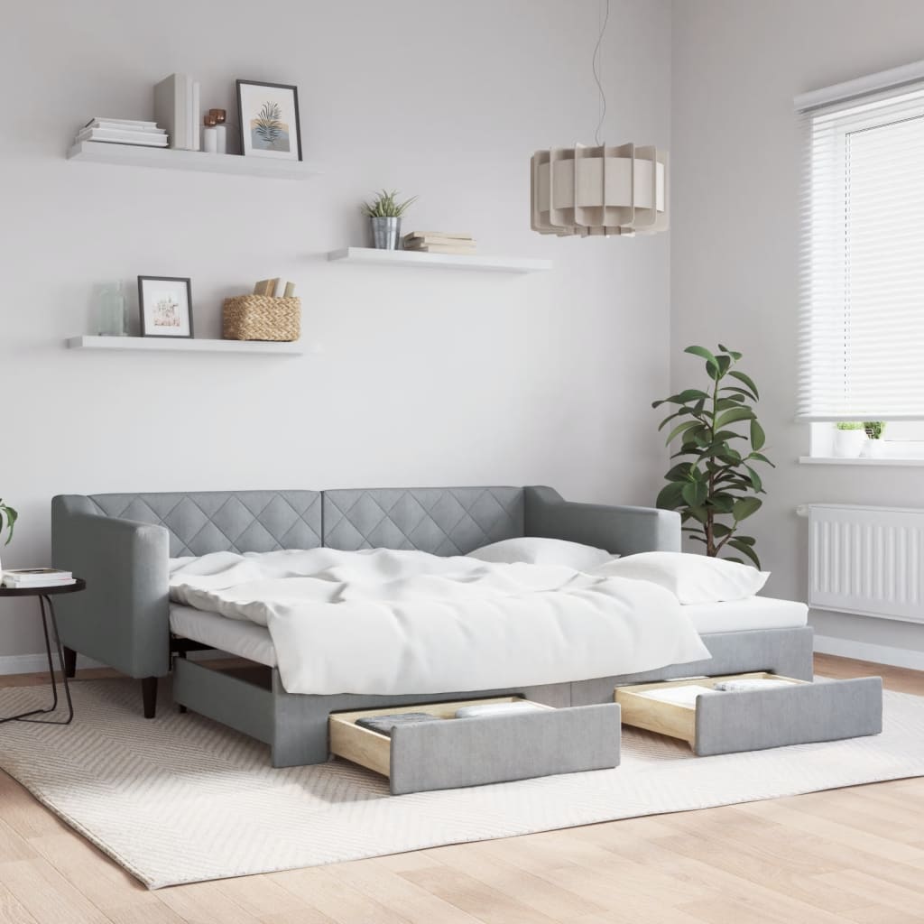 Divano Letto Estraibile Cassetti Grigio Chiaro 90x190cm Tessuto