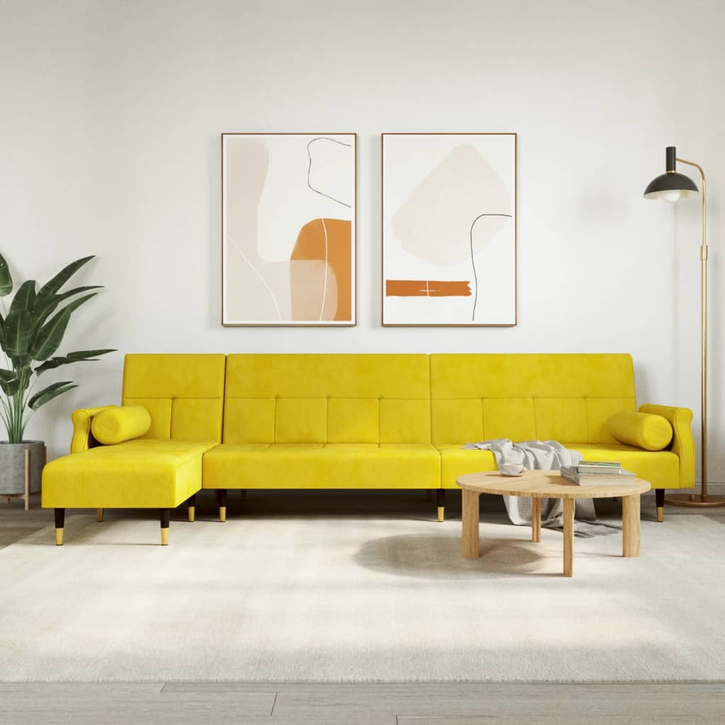 Divano Letto A L Giallo 271x140x70 Cm In Velluto