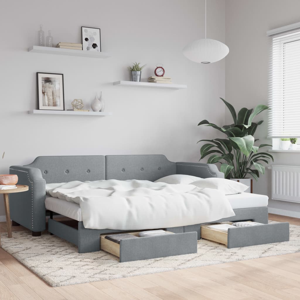 Divano Letto Estraibile Cassetti Grigio Chiaro 90x190cm Tessuto