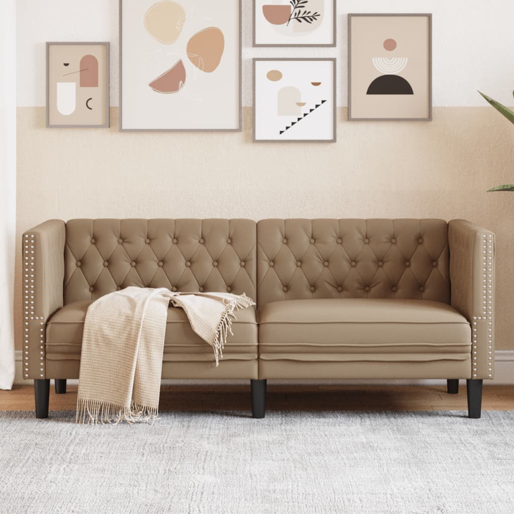 Poltrona Chesterfield A 2 Posti Cappuccino In Similpelle