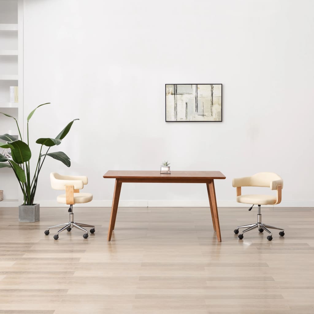 Sedia Da Pranzo Girevole Crema In Legno Curvato E Similpelle