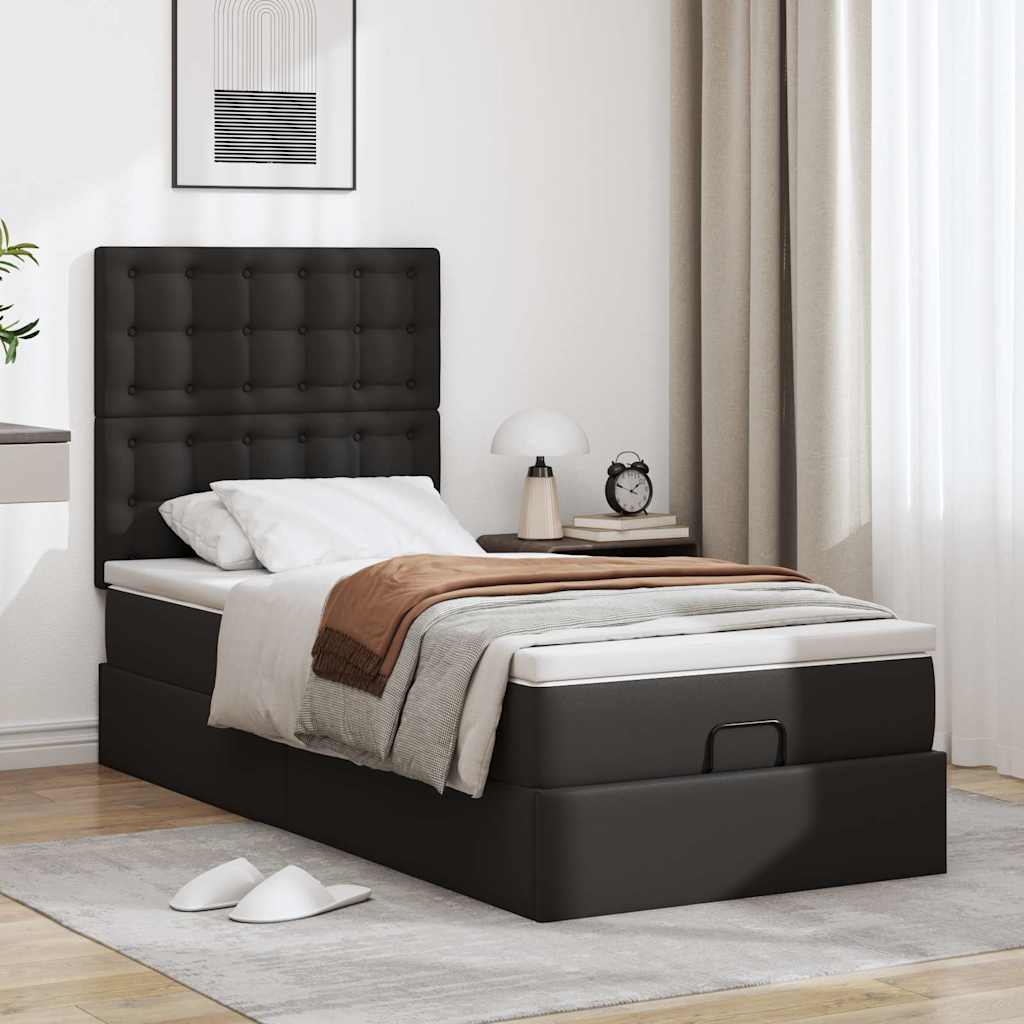 Struttura Letto Pouf Con Materasso Nero 90x190 Cm Similpelle - Image 4