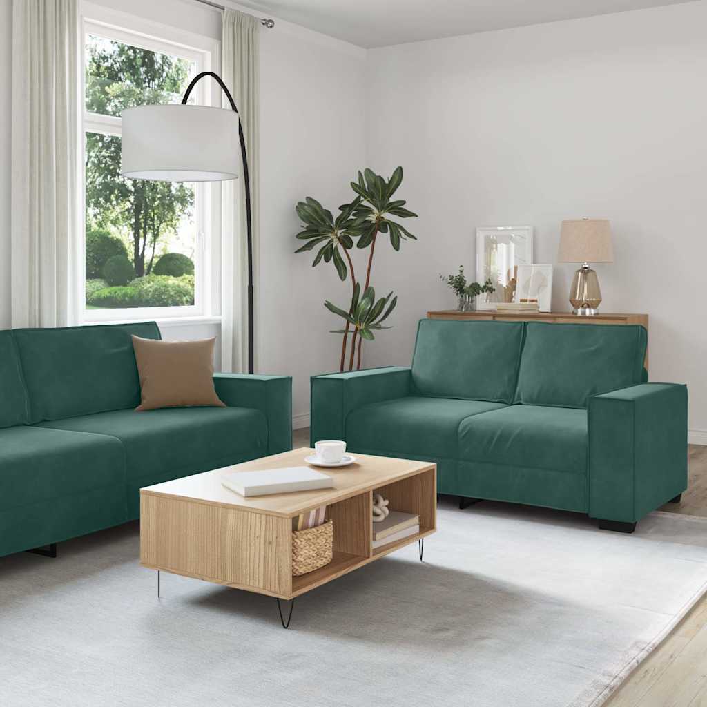 Set Di Divani 3 Pz Con Cuscini Verde Scuro In Velluto