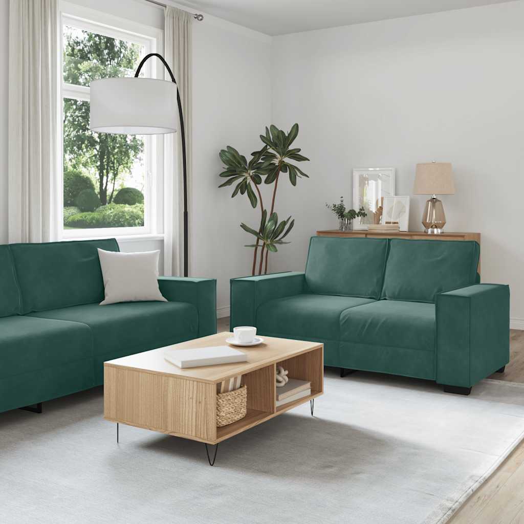 Set Di Divani 2 Pz Con Cuscini Verde Scuro In Velluto