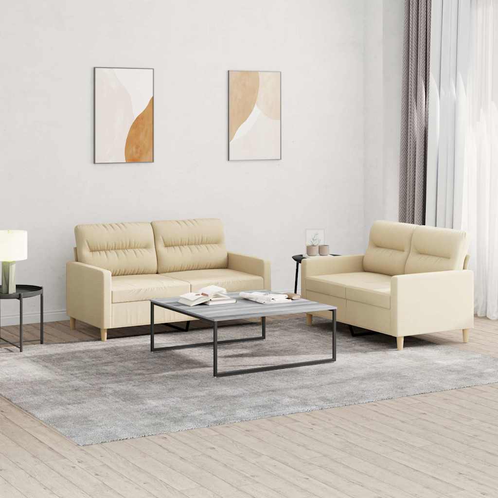 Set Di Divani 2 Pz Con Cuscini Crema In Tessuto