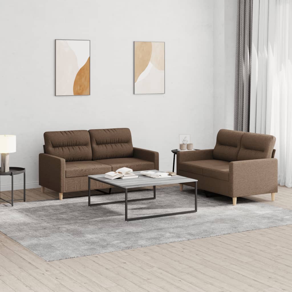 Set Di Divani 2 Pz Con Cuscini Marrone In Tessuto