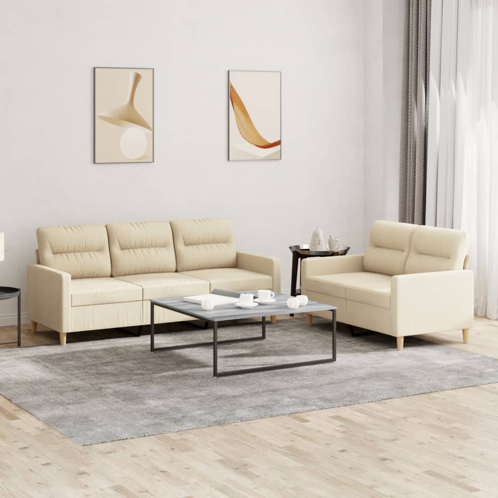 Set Di Divani 2 Pz Con Cuscini Crema In Tessuto