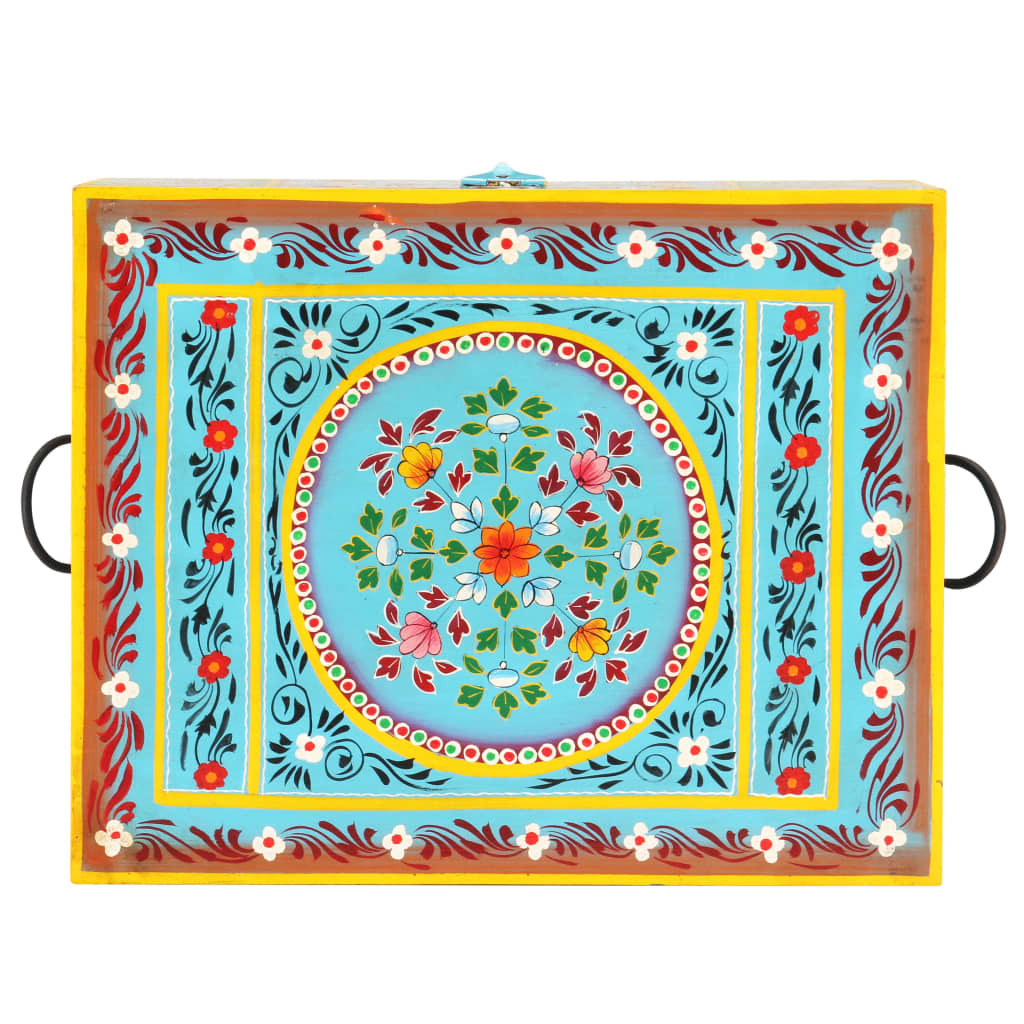 Baule Dipinto A Mano 50x40x40 Cm In Legno Massello Di Mango - Image 4