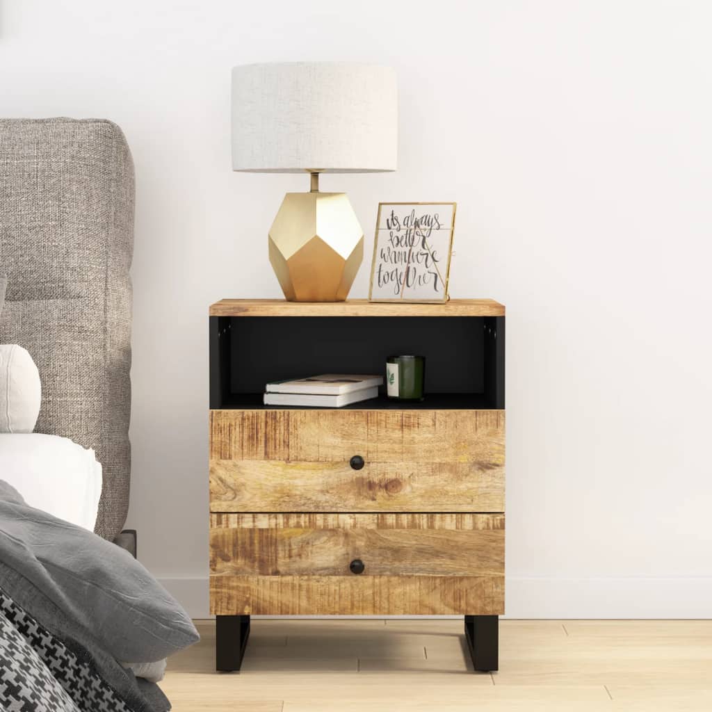 Comodino 50x33x62cm Legno Massello Di Mango E Legno Multistrato