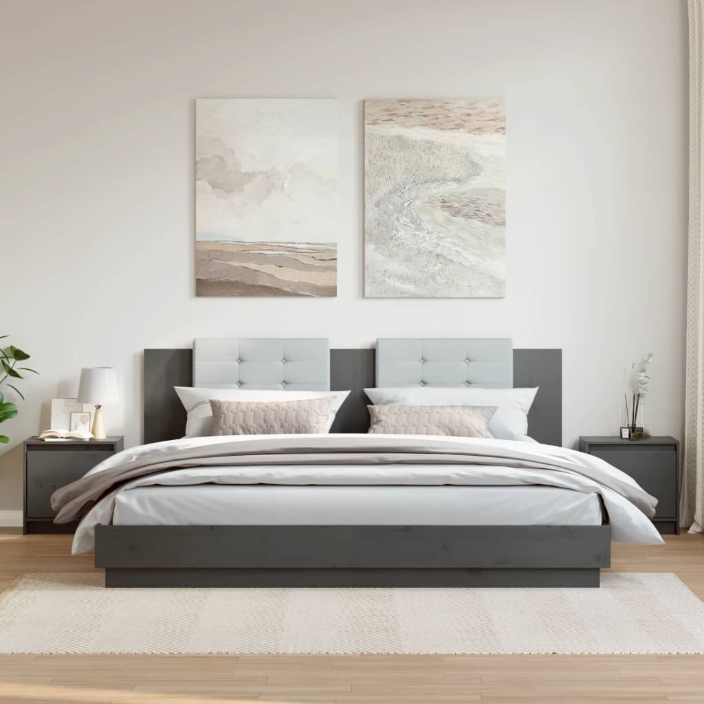 Comodini 2 Pz Grigi 40x30,5x40 Cm In Legno Massello Di Pino