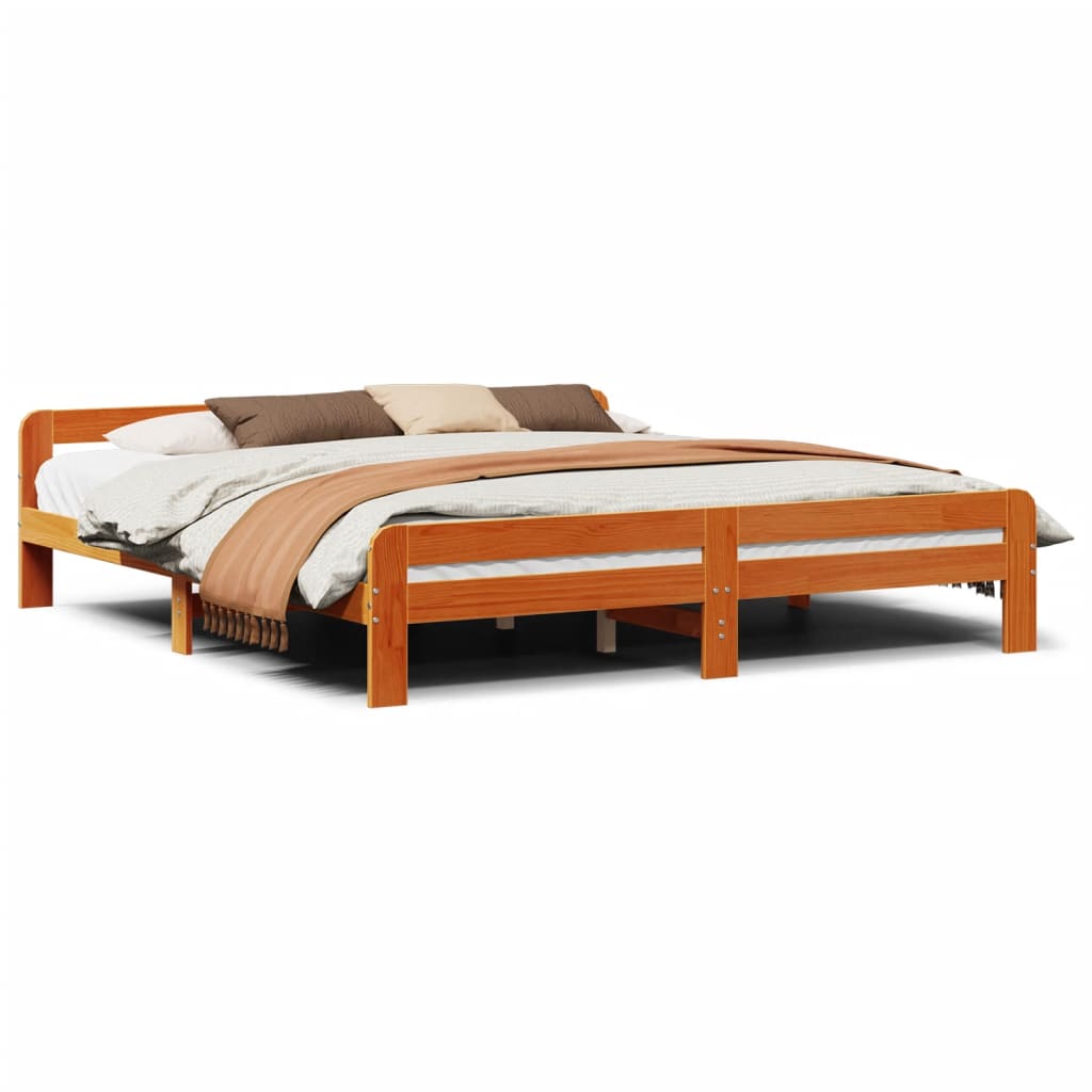 Letto Senza Materasso Marrone Cera 200x200 Cm In Legno Di Pino - Image 2