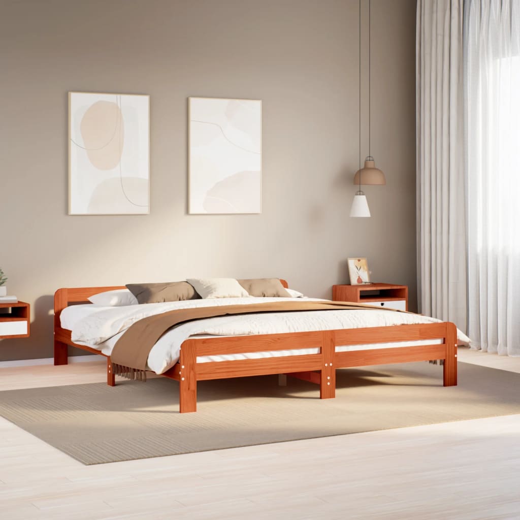 Letto Senza Materasso Marrone Cera 200x200 Cm In Legno Di Pino