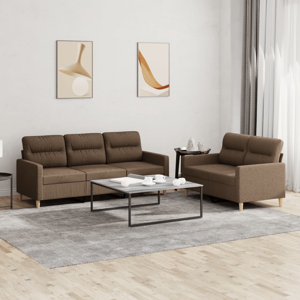 Set Di Divani 2 Pz Con Cuscini Marrone In Tessuto