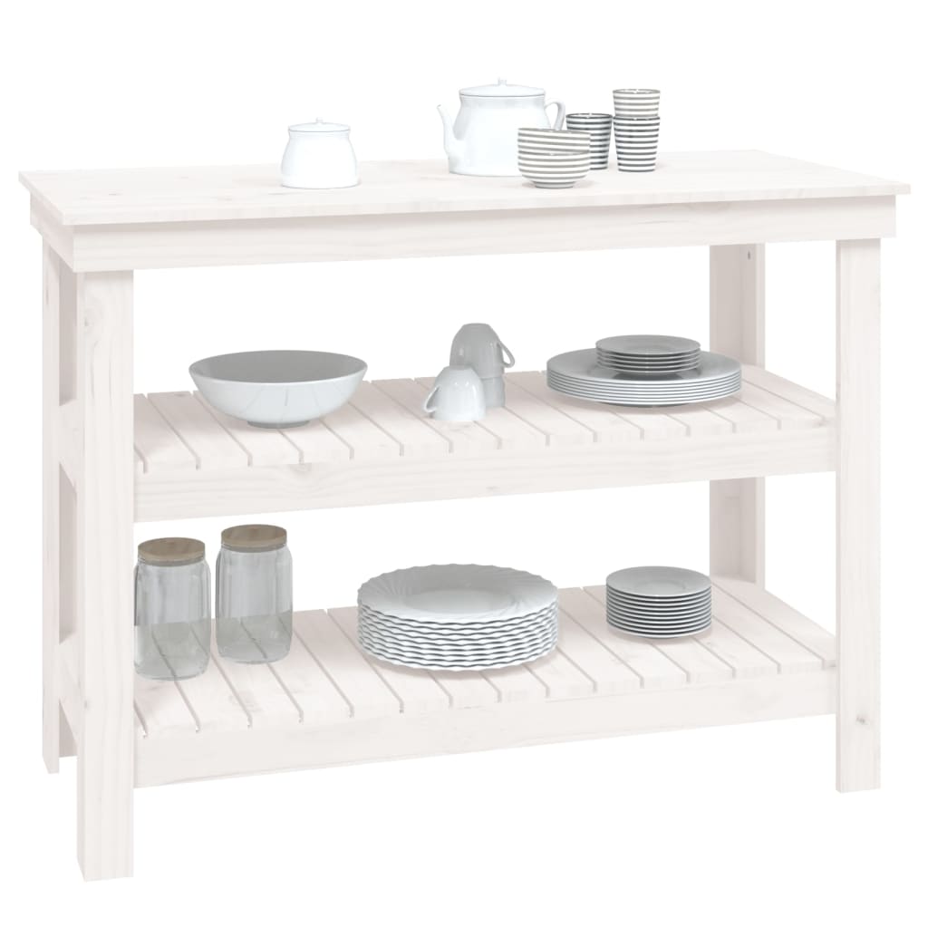 Banco Da Lavoro Bianco 110,5x50x80 Cm In Legno Massello Di Pino - Image 4