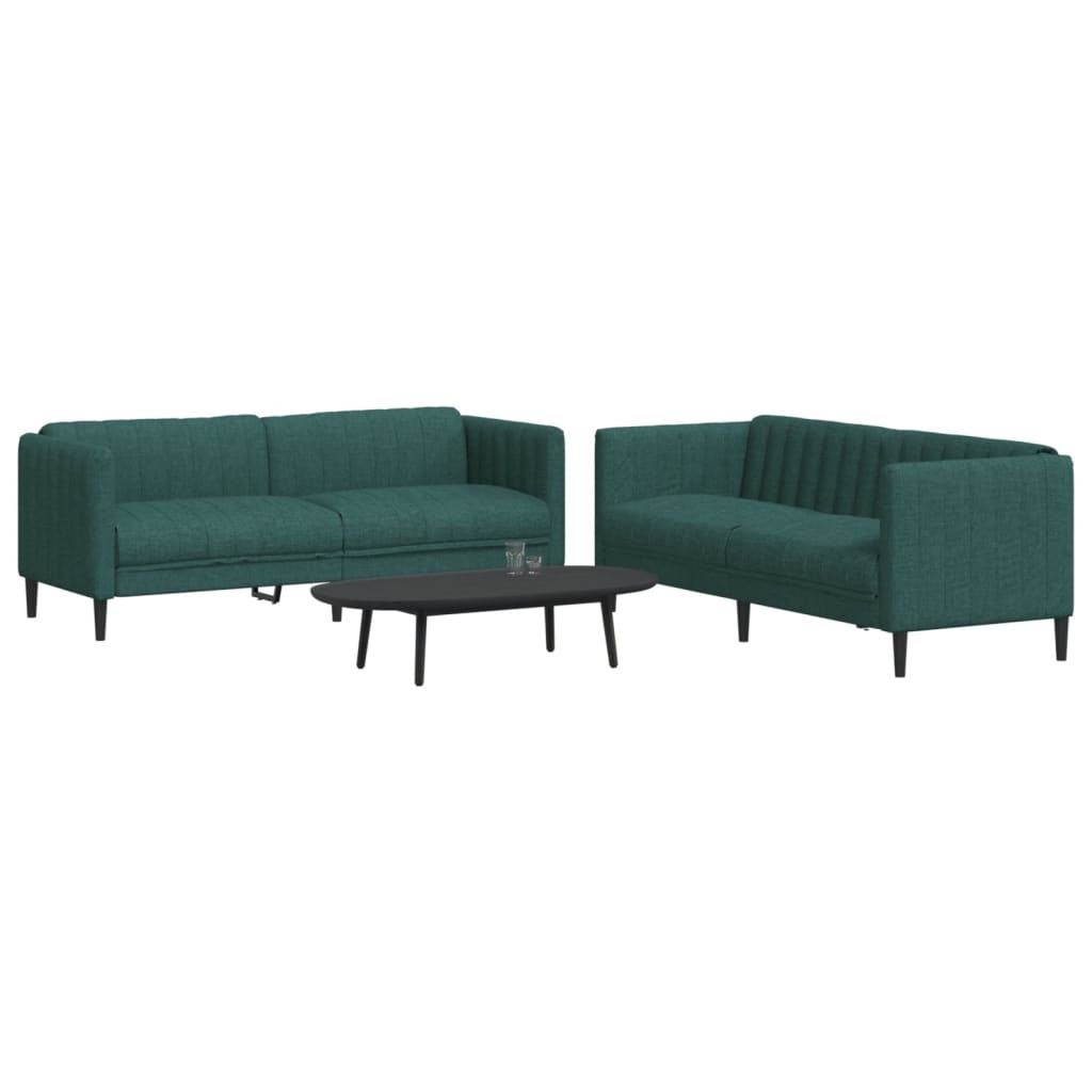 Set Di Divani 2 Pz Verde Scuro In Tessuto