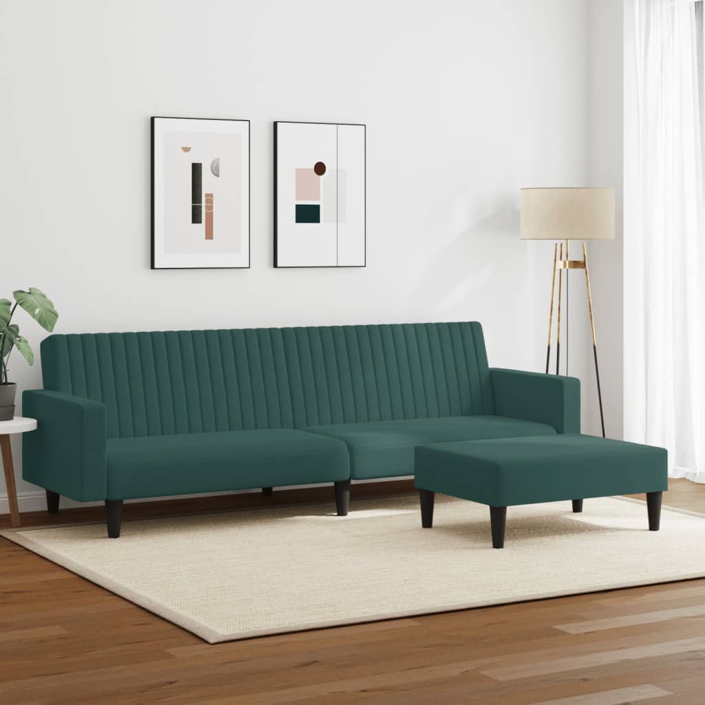 Set Di Divani 2 Pz Verde Scuro In Velluto - Image 3