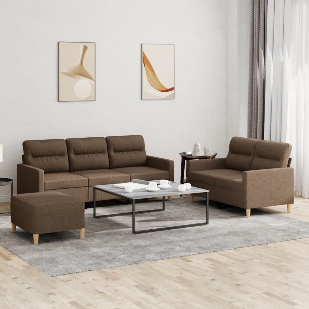 Set Di Divani 3 Pz Con Cuscini Marrone In Tessuto