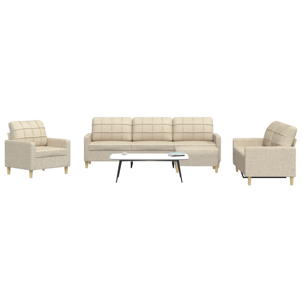 Set Di Divani 4 Pz Con Poggiapiedi Crema In Tessuto