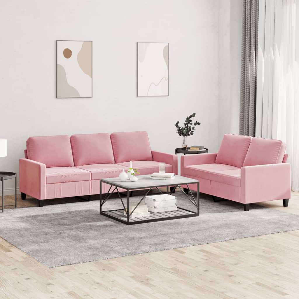 Set Di Divani 2 Pz Con Cuscini Rosa In Velluto