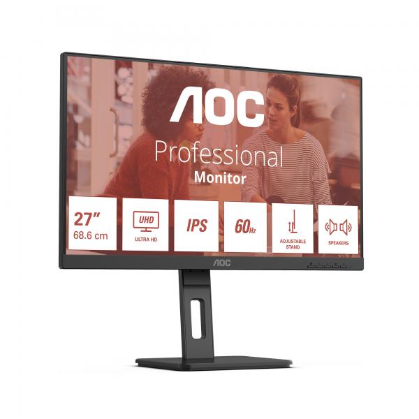 Aoc Monitor 27 Led Ips 4k Uhd 16:9 4ms 350 Cdm, Pivot, Dp/hdmi, Multimediale