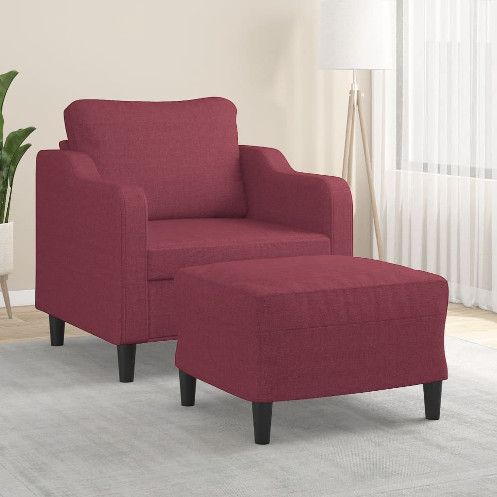 Poltrona Con Poggiapiedi Rosso Vino 60 Cm In Tessuto