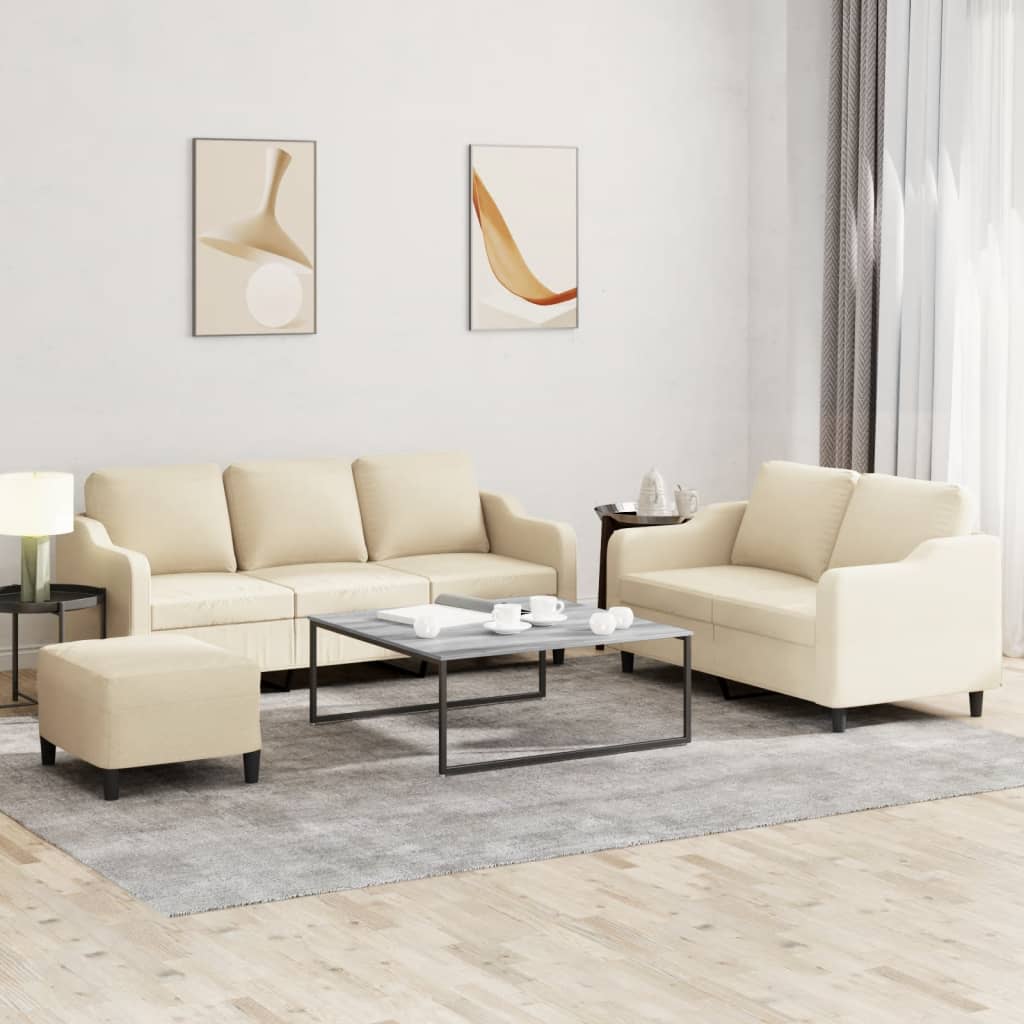 Set Di Divani 3 Pz Con Cuscini Crema In Tessuto