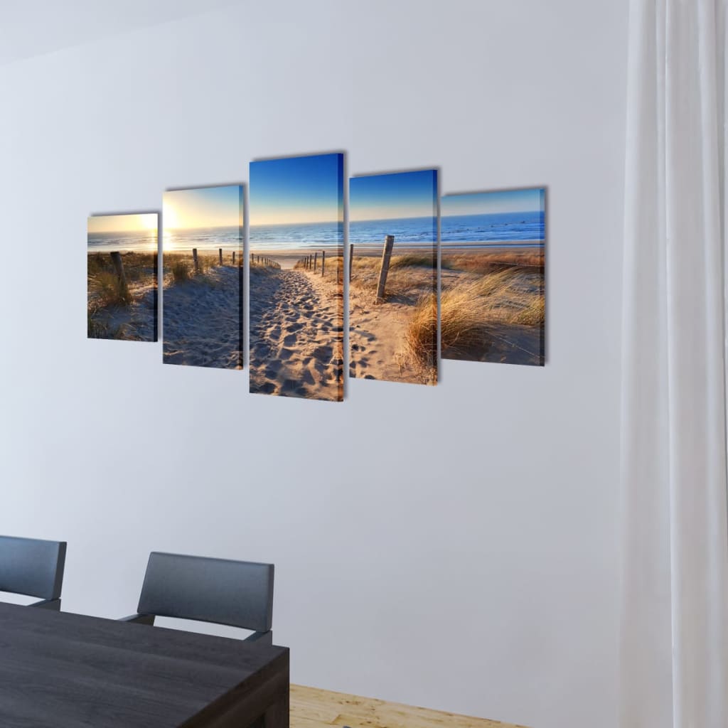 5 Pz Set Stampa Su Tela Da Muro Spiaggia Di Sabbia 200 X 100 cm