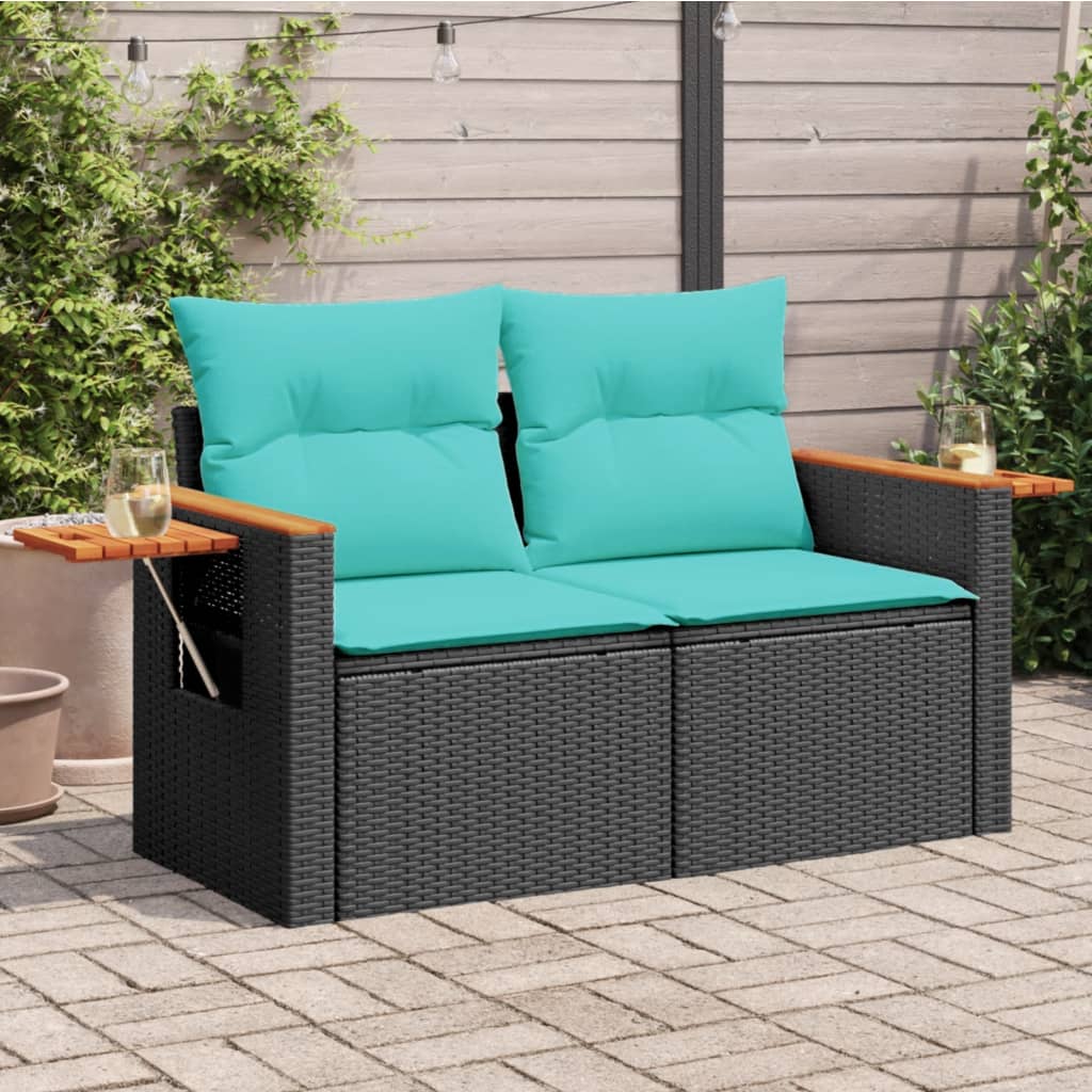 Divano Da Giardino Con Cuscini 2 Posti Nero In Polyrattan