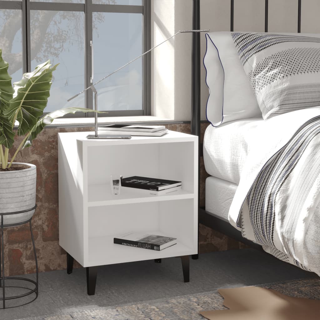 Comodini Con Gambe In Metallo 2pz Bianchi 40x30x50 cm