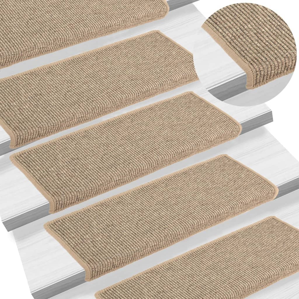Tappetini Per Scale 15 Pz 65x21x4 Cm Beige Scuro Con Bordo Rettangolare