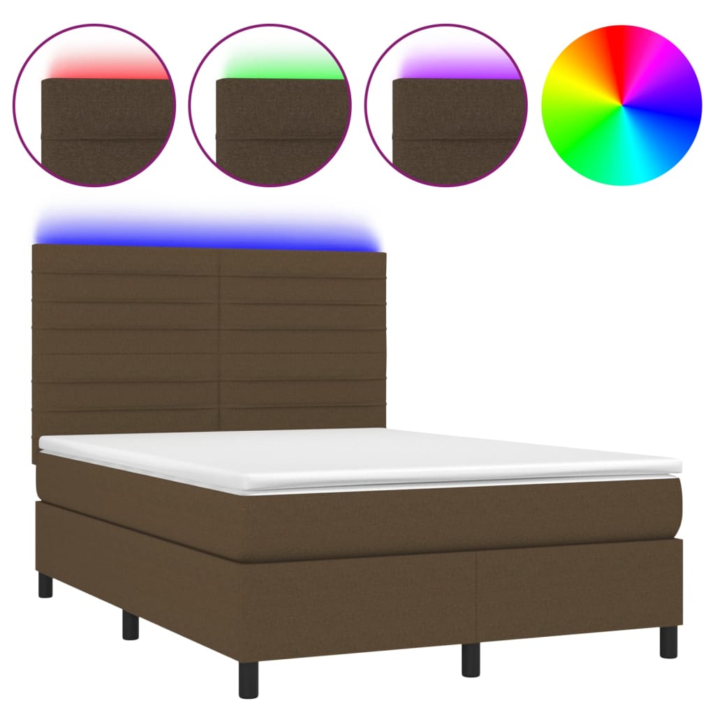 Letto A Molle Materasso E Led Marrone Scuro 140x200 Cm Tessuto - Image 2