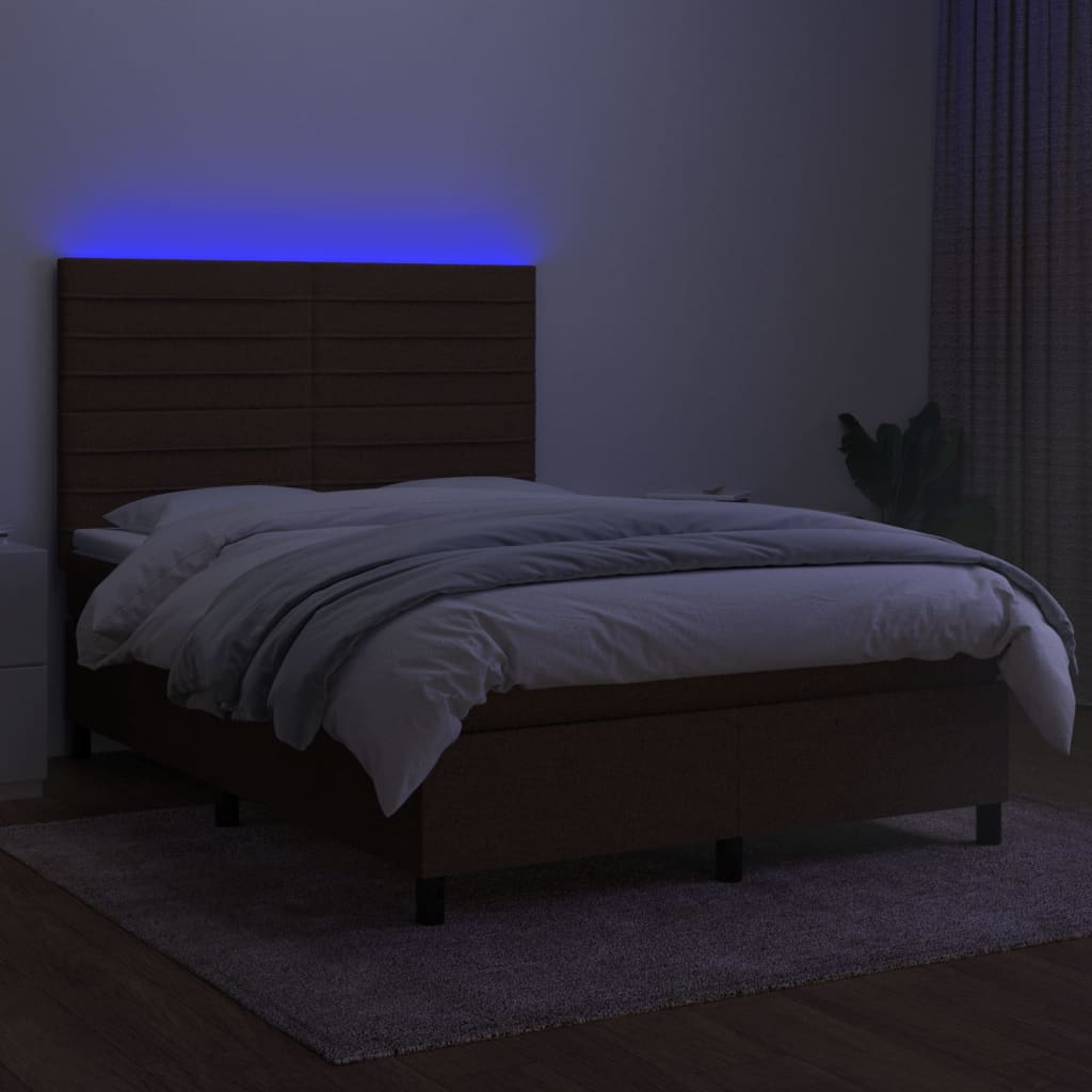 Letto A Molle Materasso E Led Marrone Scuro 140x200 Cm Tessuto - Image 4