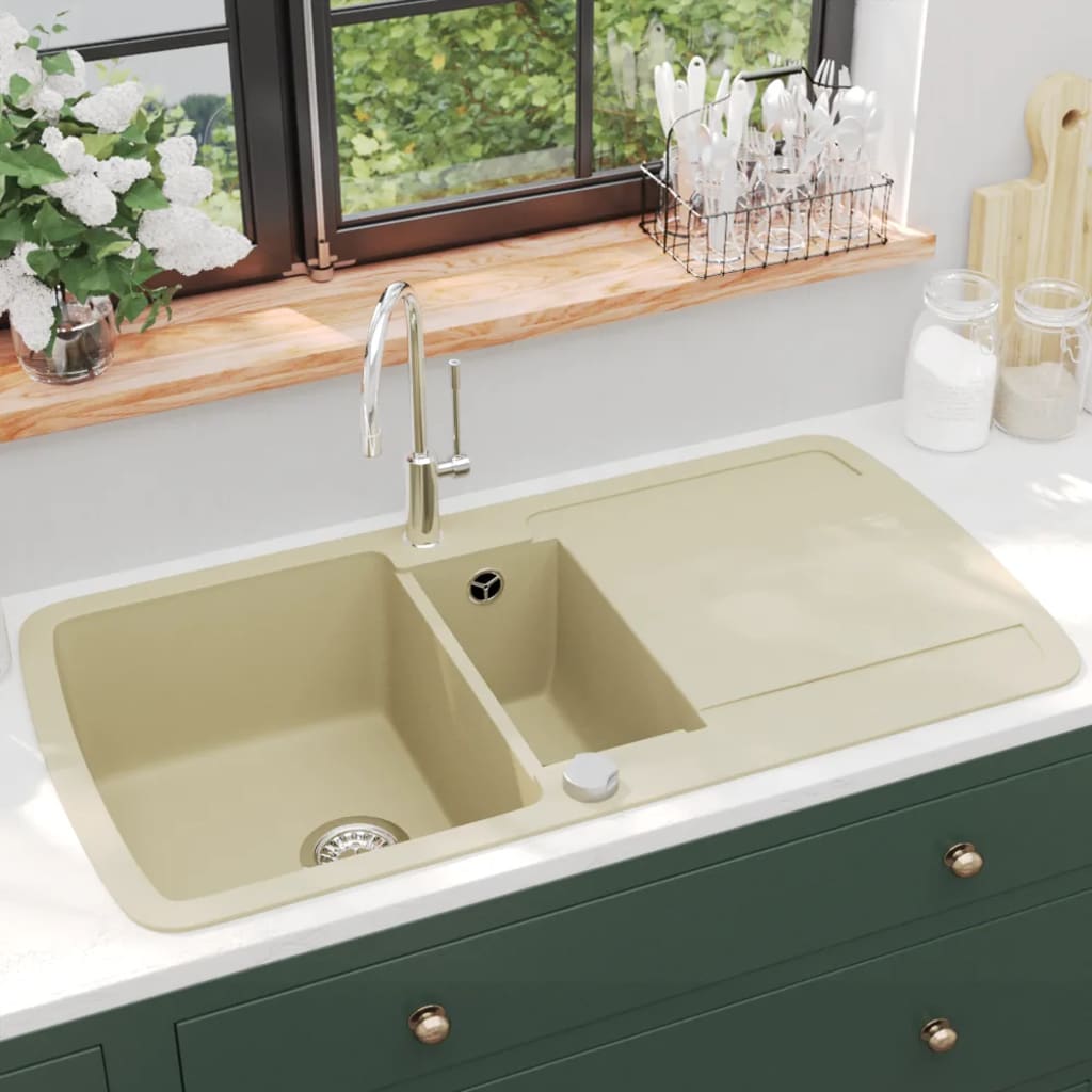 Lavello Da Cucina In Granito Vasca Doppia Beige