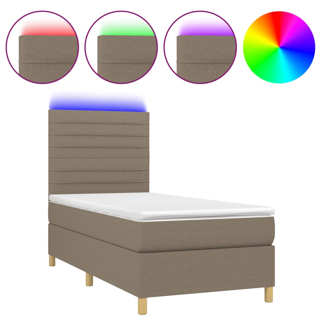 Letto A Molle Con Materasso E Led Tortora 90x190 Cm In Tessuto - Image 2