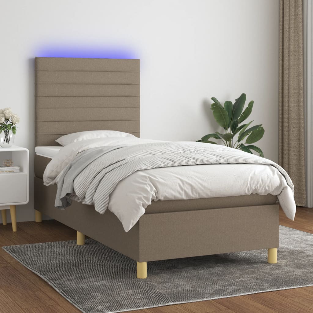 Letto A Molle Con Materasso E Led Tortora 90x190 Cm In Tessuto