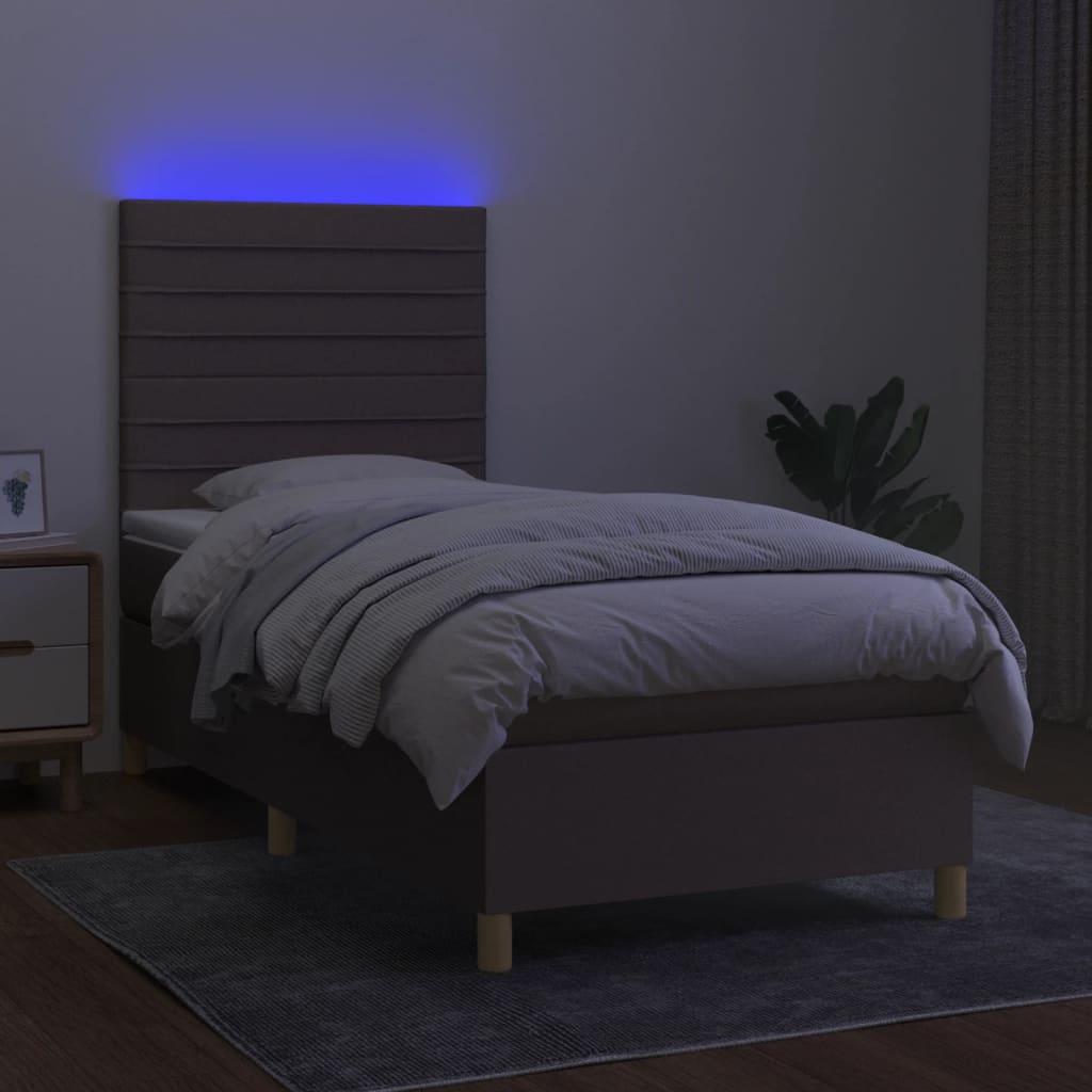 Letto A Molle Con Materasso E Led Tortora 90x190 Cm In Tessuto - Image 4