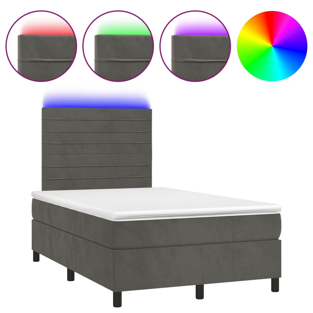 Letto A Molle Materasso E Led Grigio Scuro 120x190cm In Velluto - Image 2