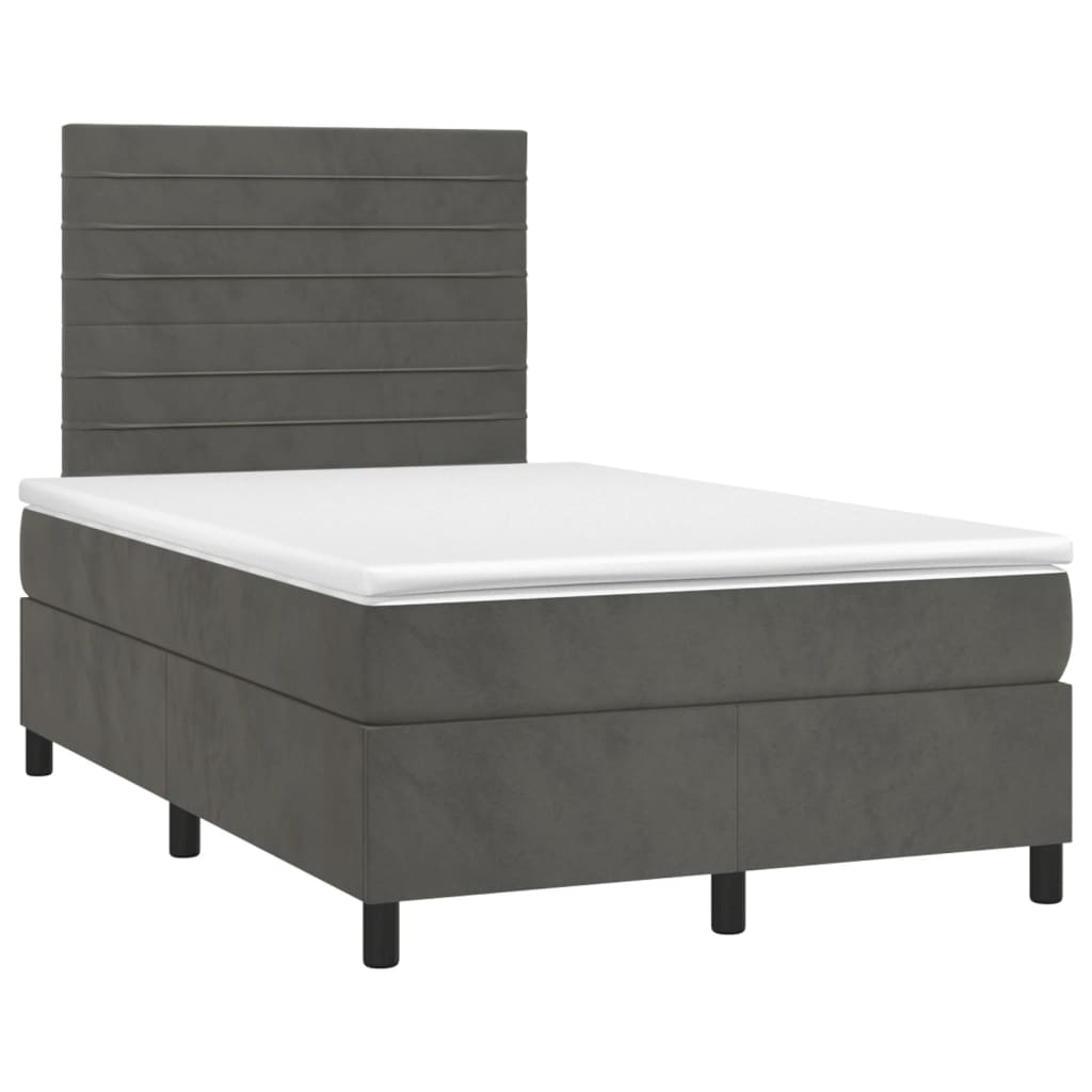 Letto A Molle Materasso E Led Grigio Scuro 120x190cm In Velluto - Image 3
