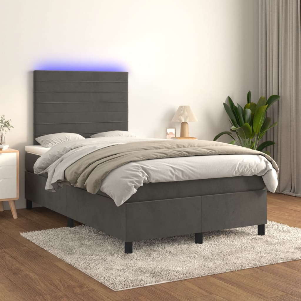 Letto A Molle Materasso E Led Grigio Scuro 120x190cm In Velluto - Image 5